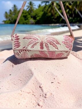 Beaded Pink Palm Shoulder Bag